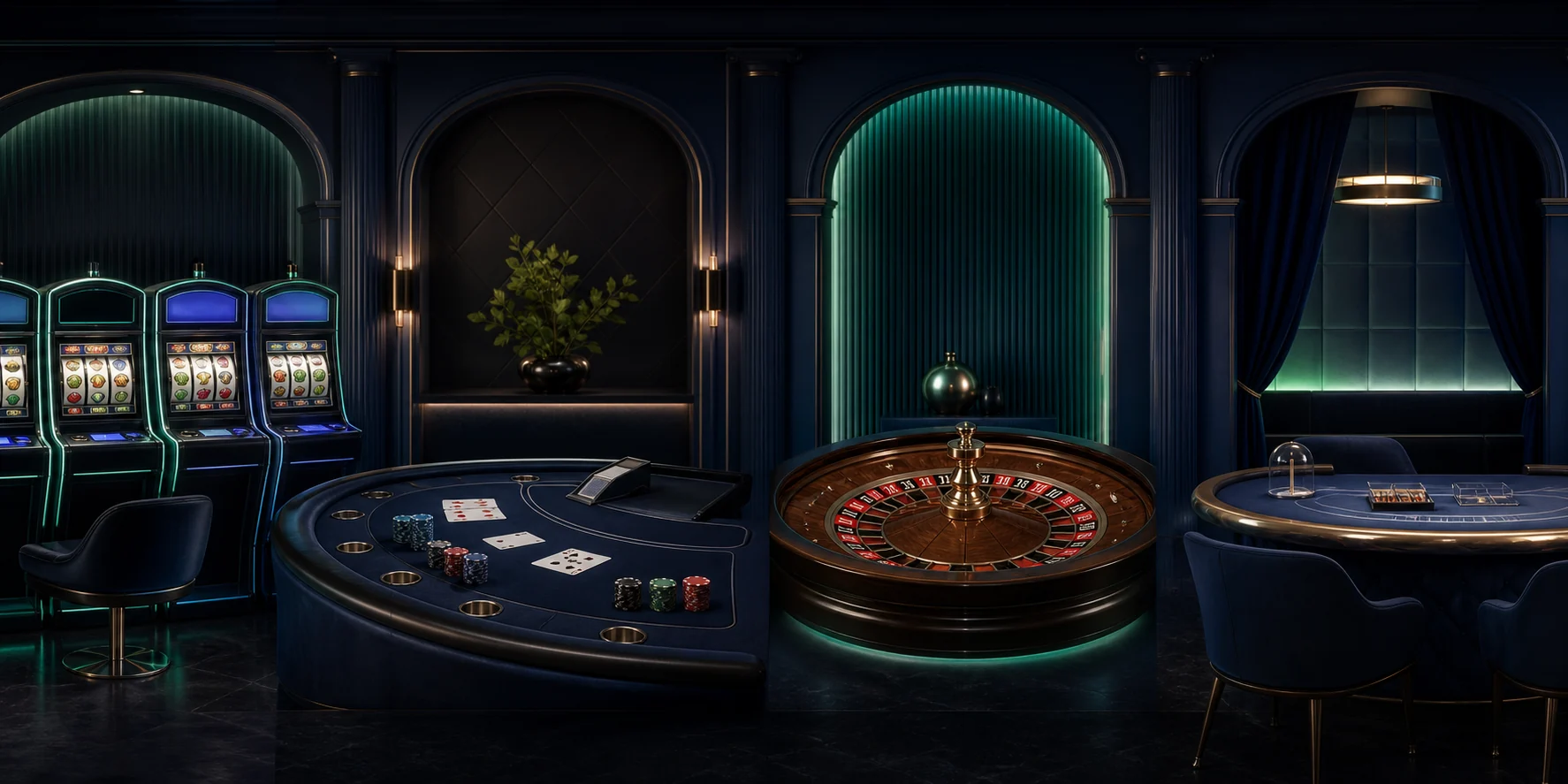 Sele��o visual com slots, blackjack, roleta e mesas ao vivo